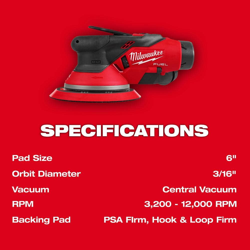 Milwaukee M12 Fuel 6 Random Orbital Sander Kit 3 16 2585 22cx Simolary simolary.com 9