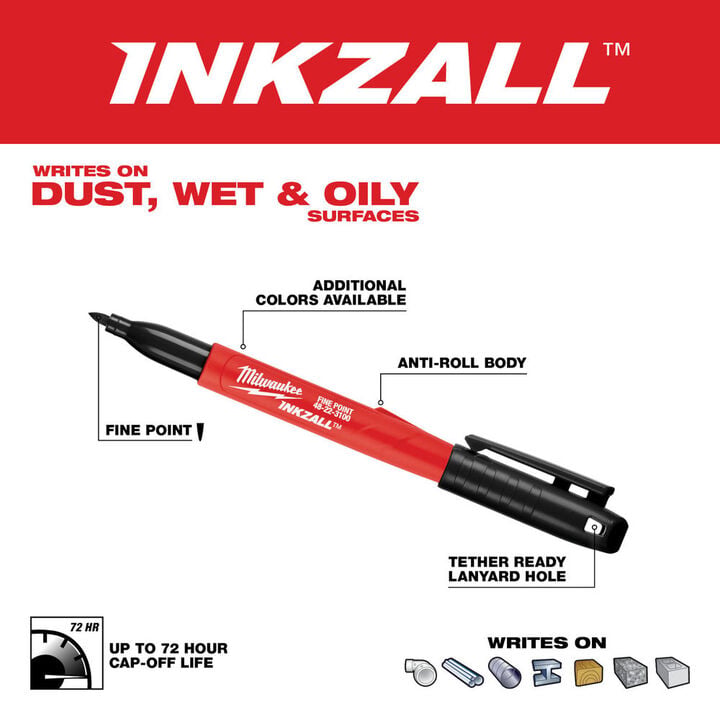 Milwaukee 25 Ft Compact Tape Measure, FASTBACK Compact Folding Utility Knife, and INKZALL Fine Point Black Marker 2pk Bundle, large image number 8