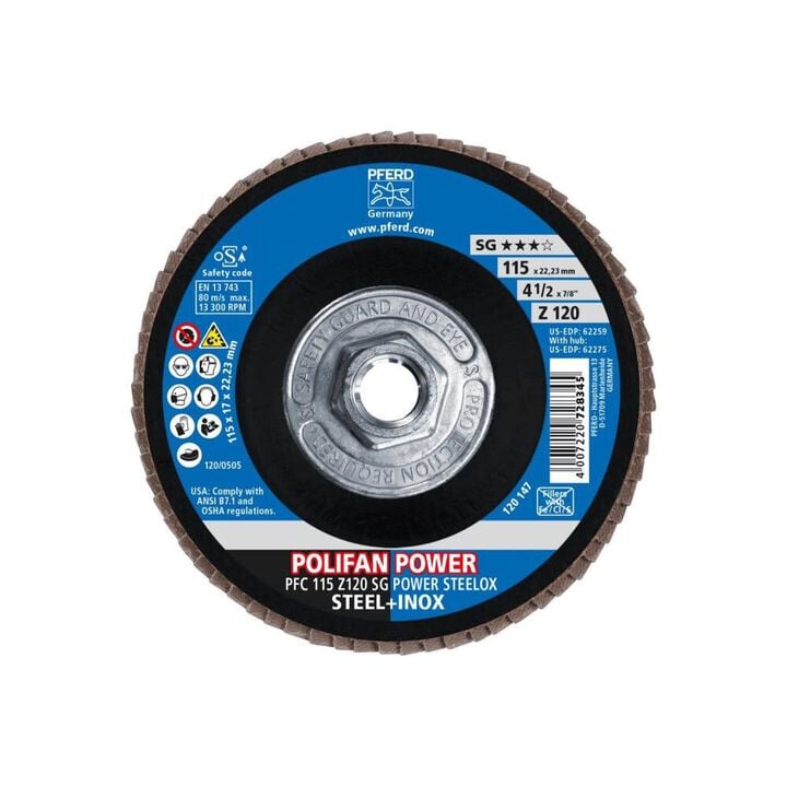 Pferd 4-1/2 Inch x 5/8-11 Inch, Z SG POWER STEELOX, 120 Grit, T29, Threaded Flap Disc Bundle, 10 Pieces, large image number 2
