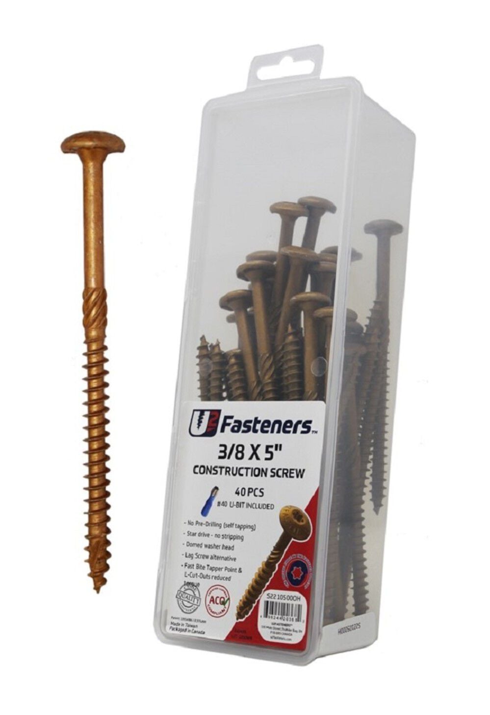 U2 Fasteners Construction Screw 3/8 Inch X 5 Inch, 40ct, large image number 1