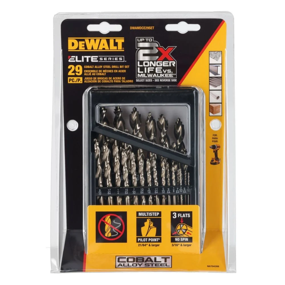 DEWALT ELITE SERIES Cobalt Alloy Steel Pilot Point Drill Bit Set 29 Pieces, large image number 1
