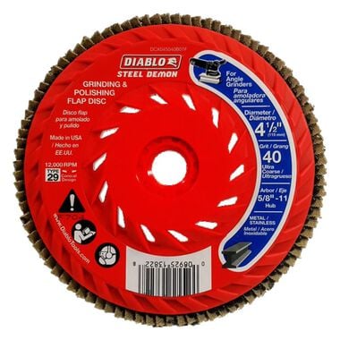 Diablo Tools 4 1/2 Inch Steel Demon Flap Disc 40 Grit with Speed Hub