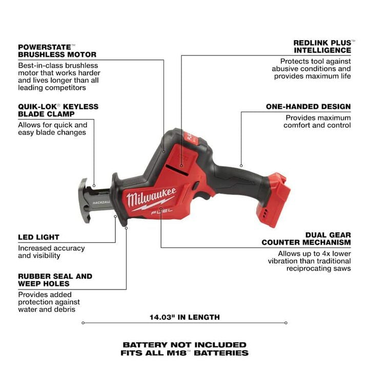 Milwaukee M18 Fuel 2-Tool Combo Kit and D-Handle Reciprocating Saw Bare Tool Bundle, large image number 15