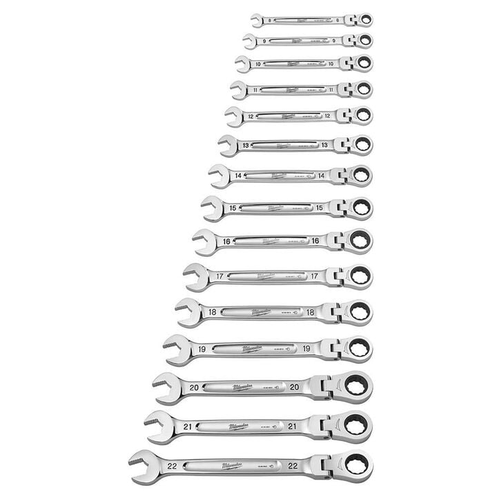 Milwaukee Combination Wrench Set Metric Flex Head Ratcheting 15pc, large image number 13
