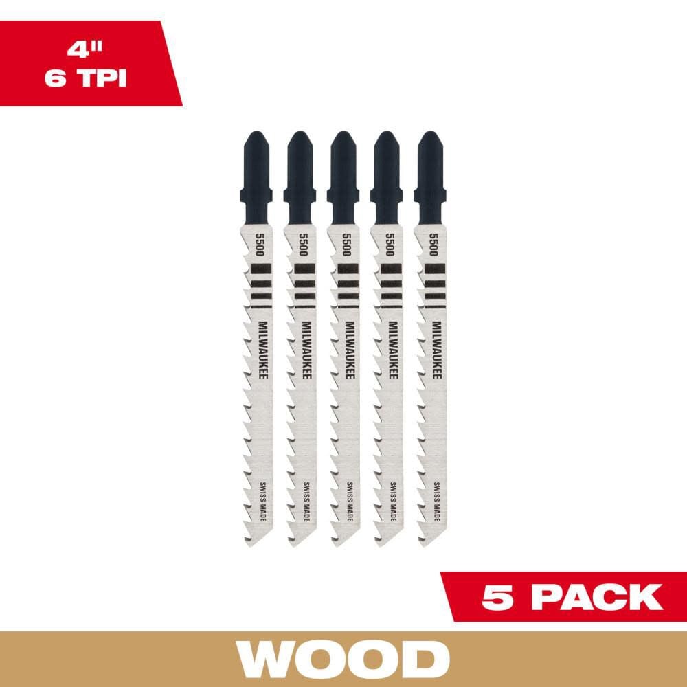Milwaukee 4 in. 6 TPI High-Carbon Steel Jig Saw Blade 5 Pack – 48-42-5500