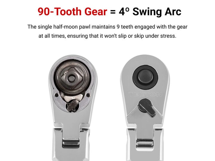 Tekton 1/4 Inch x 3 Inch Flex Head QR Stubby Ratchet with Handle Tang, large image number 3