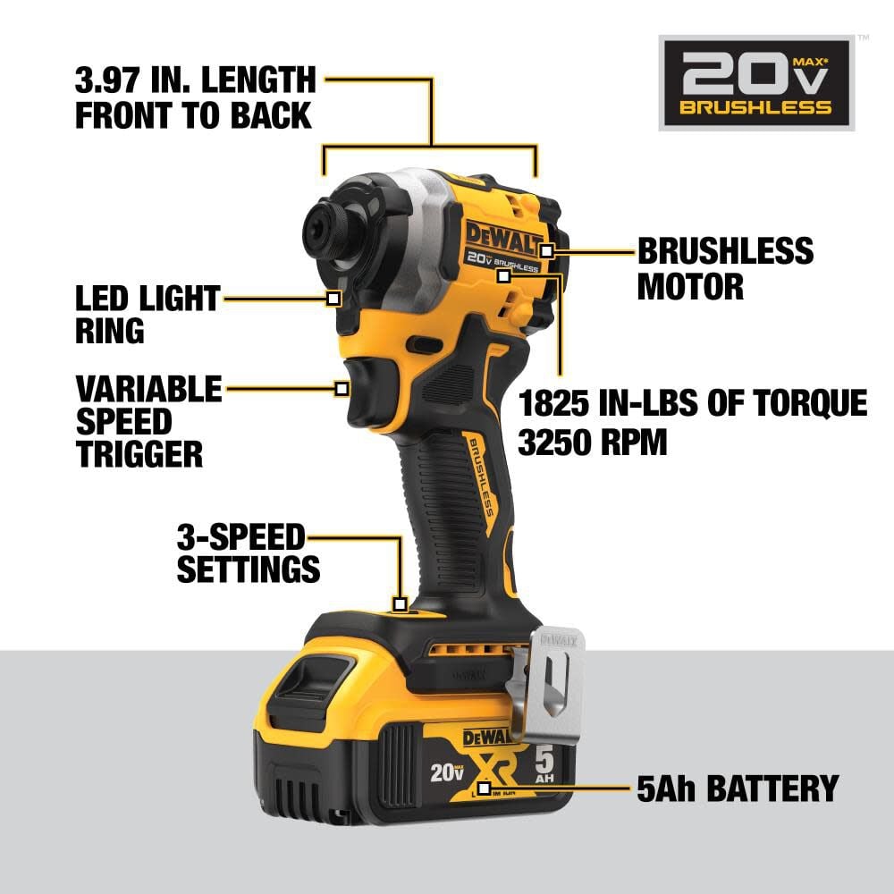 DEWALT 20V MAX Atomic Impact Driver 5Ah Kit & Elite Series 100pc Drill Driver Set, large image number 3