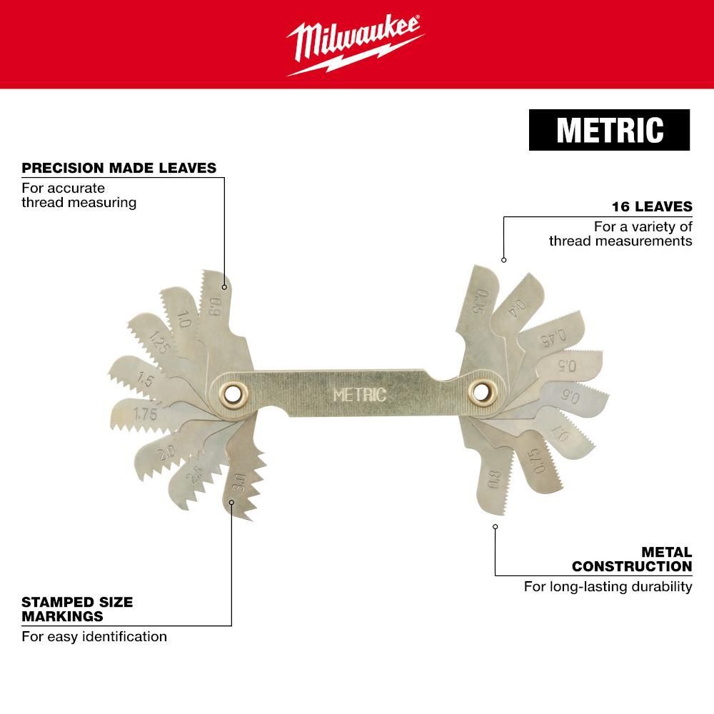 Milwaukee 0.35-3.00 mm Metric Thread Pitch Gauge, large image number 2
