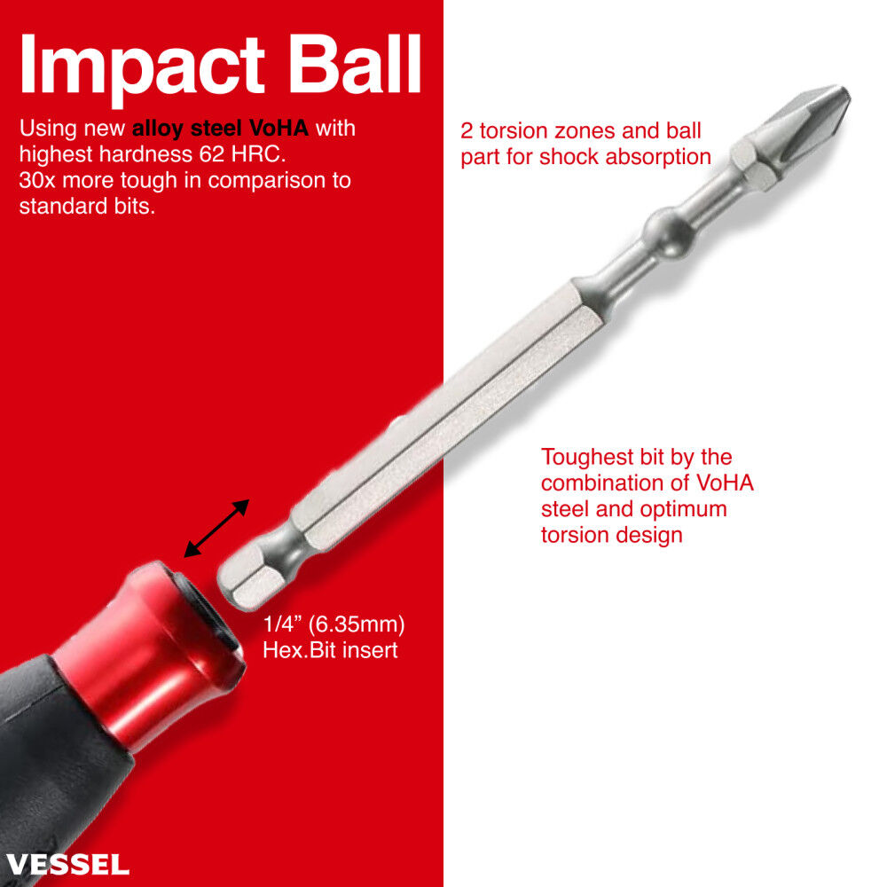VESSEL e-Assist Cordless Electric Screwdriver 3.6V USB Ball Grip 1/4 Inch Hex with Impact Torsion Bit, large image number 6