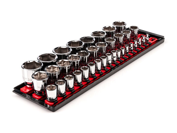 Tekton 1/4, 3/8, 1/2 Inch 6 Point Socket Set with Rails, 37 Pieces (4-38 mm), large image number 0