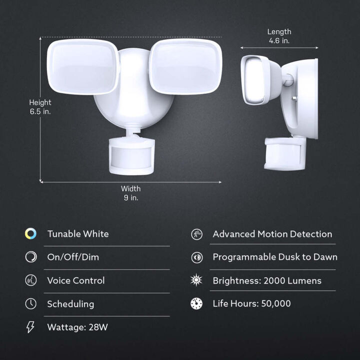 Feit Electric 120V 28W 2000 Lumens Smart Dual Head Security Floodlight White, large image number 15