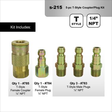 Milton 215 1/4in NPT T Style Coupler and Plug - 5 Pieces, large image number 1