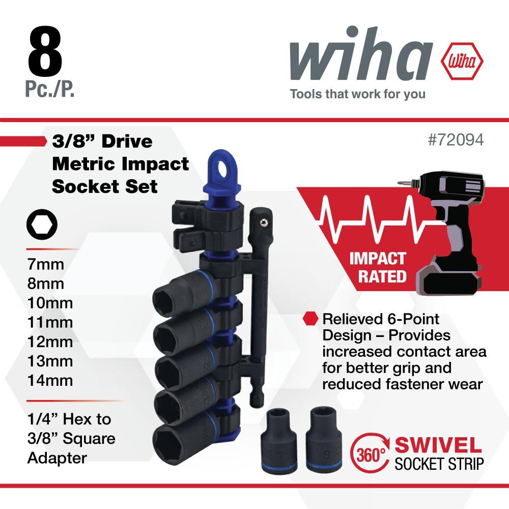 Wiha Promotional 3/8 Inch Drive Metric Impact Socket Set 8 Pieces, large image number 2