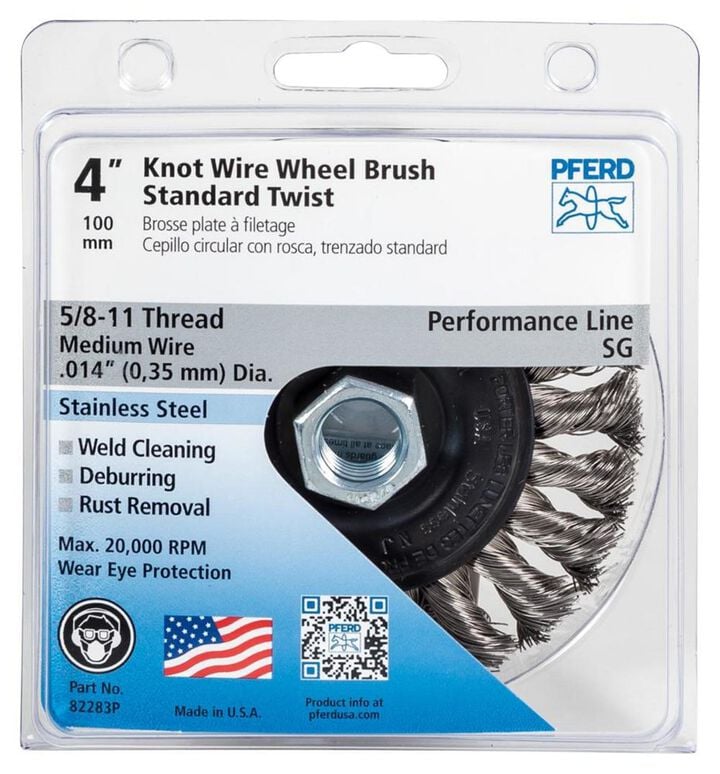 Pferd P.O.P. 4in Standard Twist Knot Wheel - .014 SS Wire 5/8-11 Thread, large image number 0