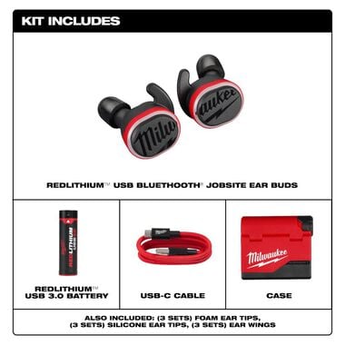 Milwaukee REDLITHIUM USB Bluetooth Jobsite Ear Buds, large image number 1