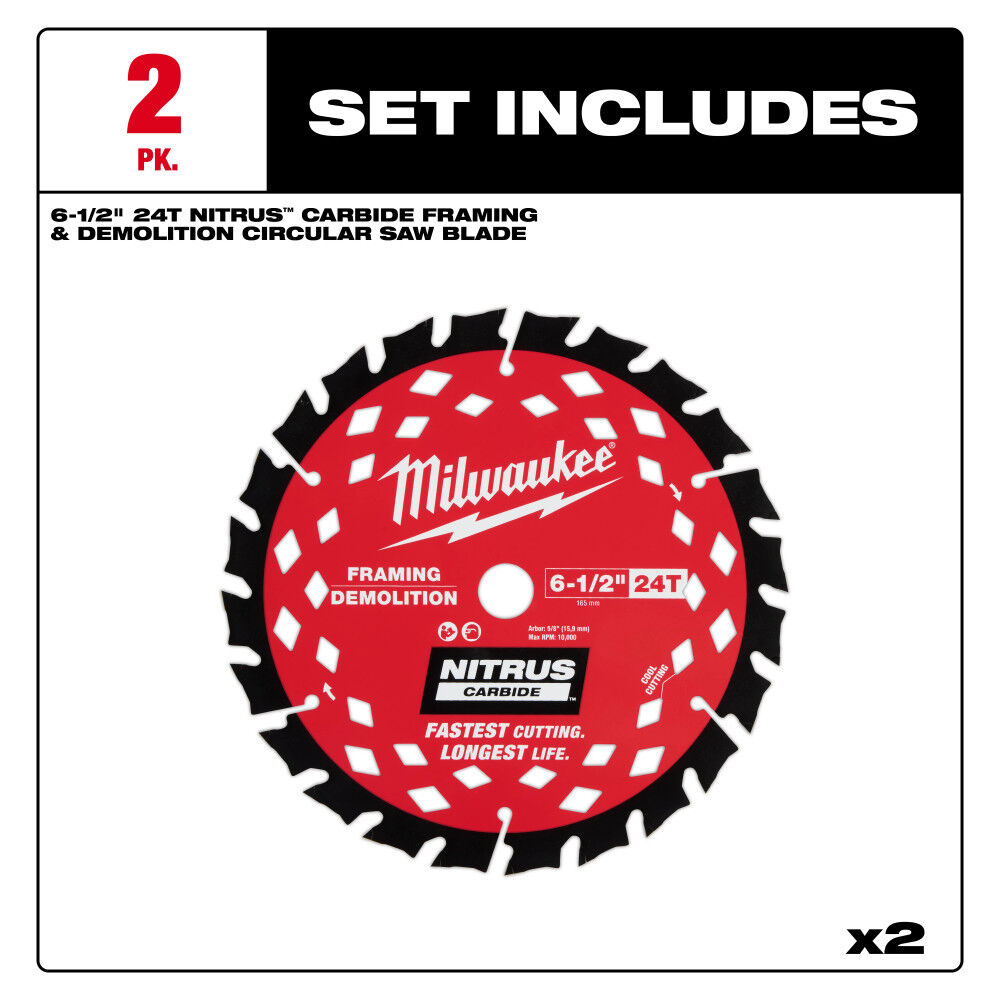 Milwaukee 6-1/2 Inch 24T NITRUS Carbide Framing & Demolition Circular Saw Blade - 2 Pieces, large image number 3