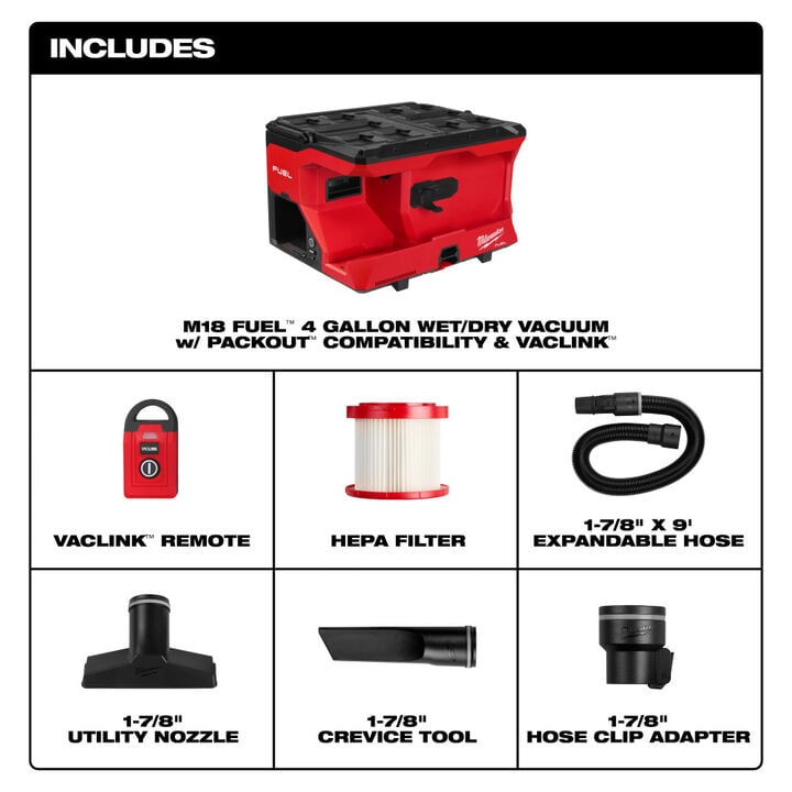 Milwaukee M18 FUEL 4 Gallon Wet/Dry Vacuum with PACKOUT Compatibility & VACLINK (Bare Tool), large image number 2