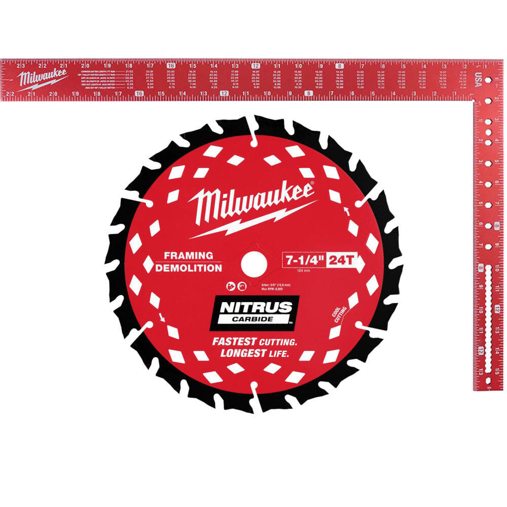 Milwaukee NITRUS Carbide Framing and Demolition Circular Saw Blade and Aluminum Framing Square Bundle, large image number 1