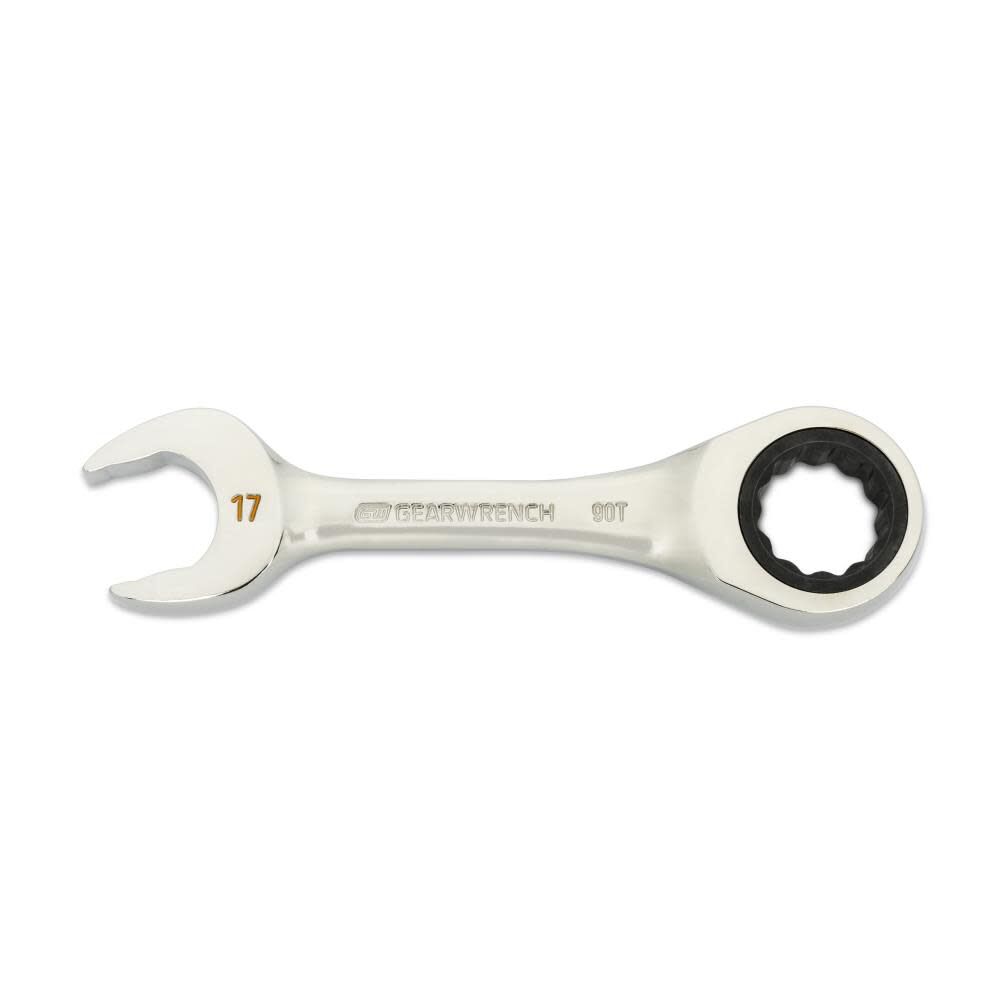 GEARWRENCH 17mm 90-Tooth 12 Point Stubby Combination Ratcheting Wrench, large image number 1