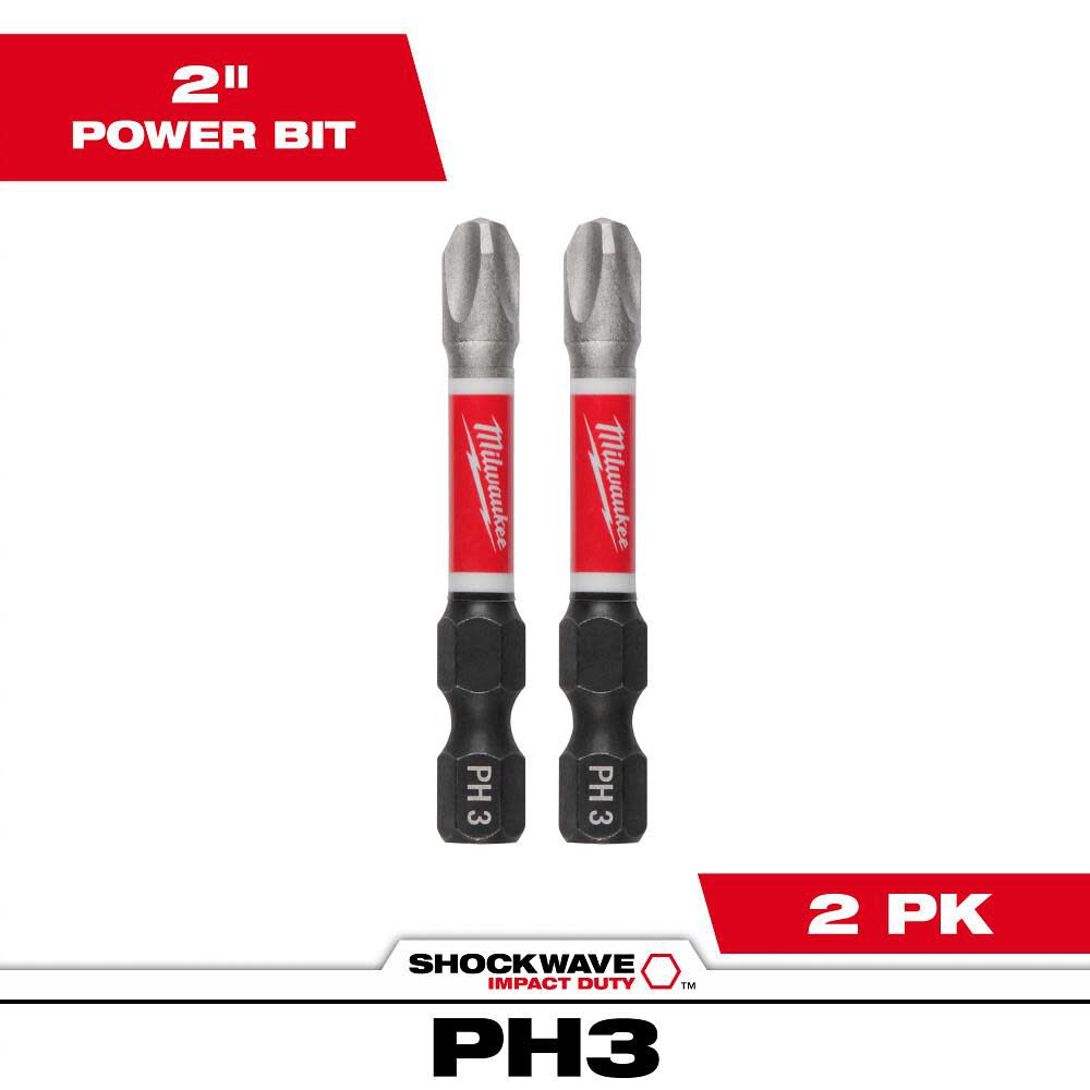 Milwaukee SHOCKWAVE Impact Bit 2inch PH3 2pk, large image number 1