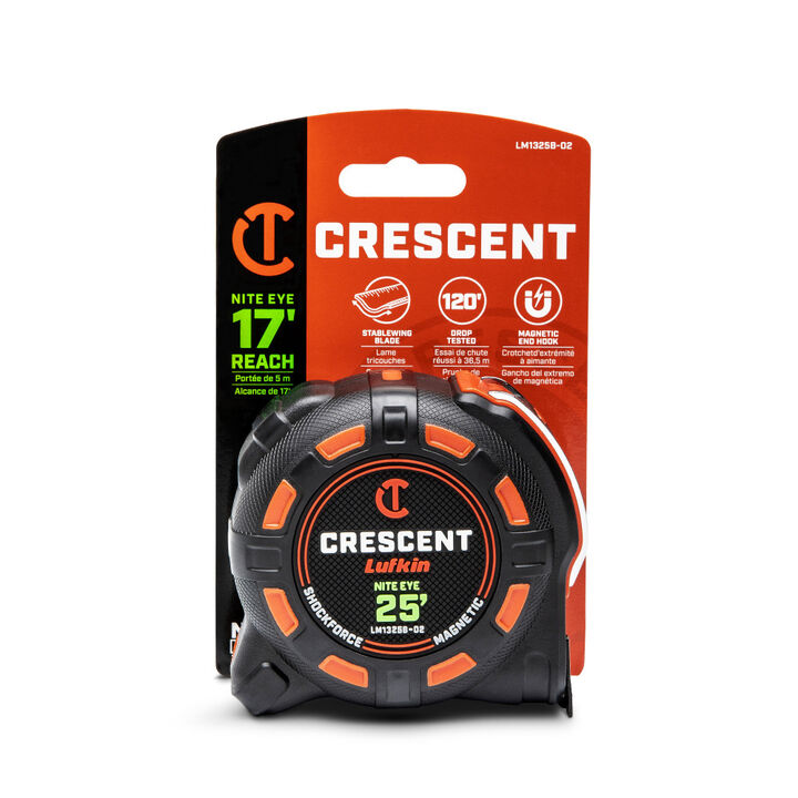 Crescent Lufkin Promotional 1-1/4 Inch x 25 Ft. SHOCKFORCE NITE EYE Magnetic Tape Measure, large image number 3
