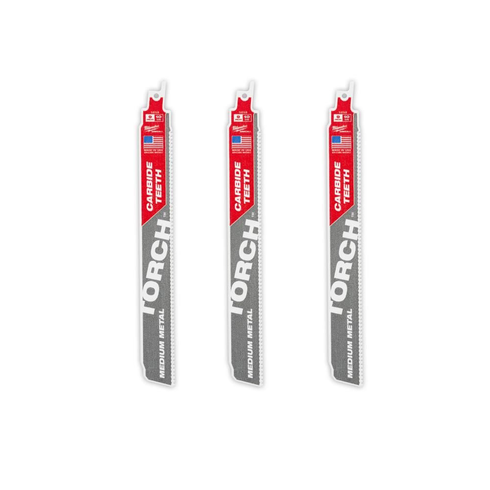 Milwaukee 9 Inch 10TPI TORCH Carbide Teeth Metal Cutting Reciprocating Saw Blade 3pk, large image number 1