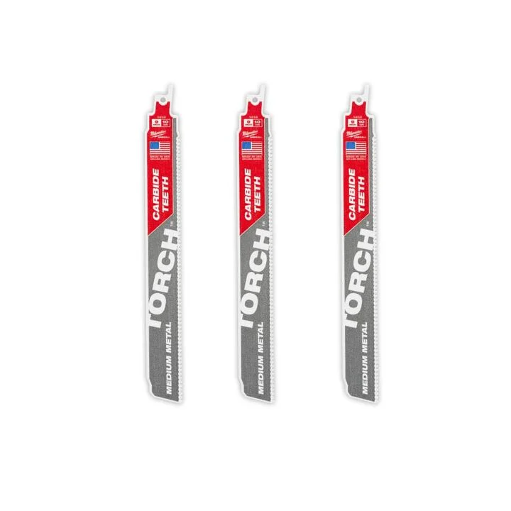 Milwaukee 9 Inch 10TPI TORCH Carbide Teeth Metal Cutting Reciprocating Saw Blade 3pk, large image number 0