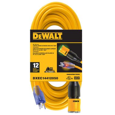 DEWALT Extension Cord Locking 50' 12/3 SJTW Yellow, large image number 0