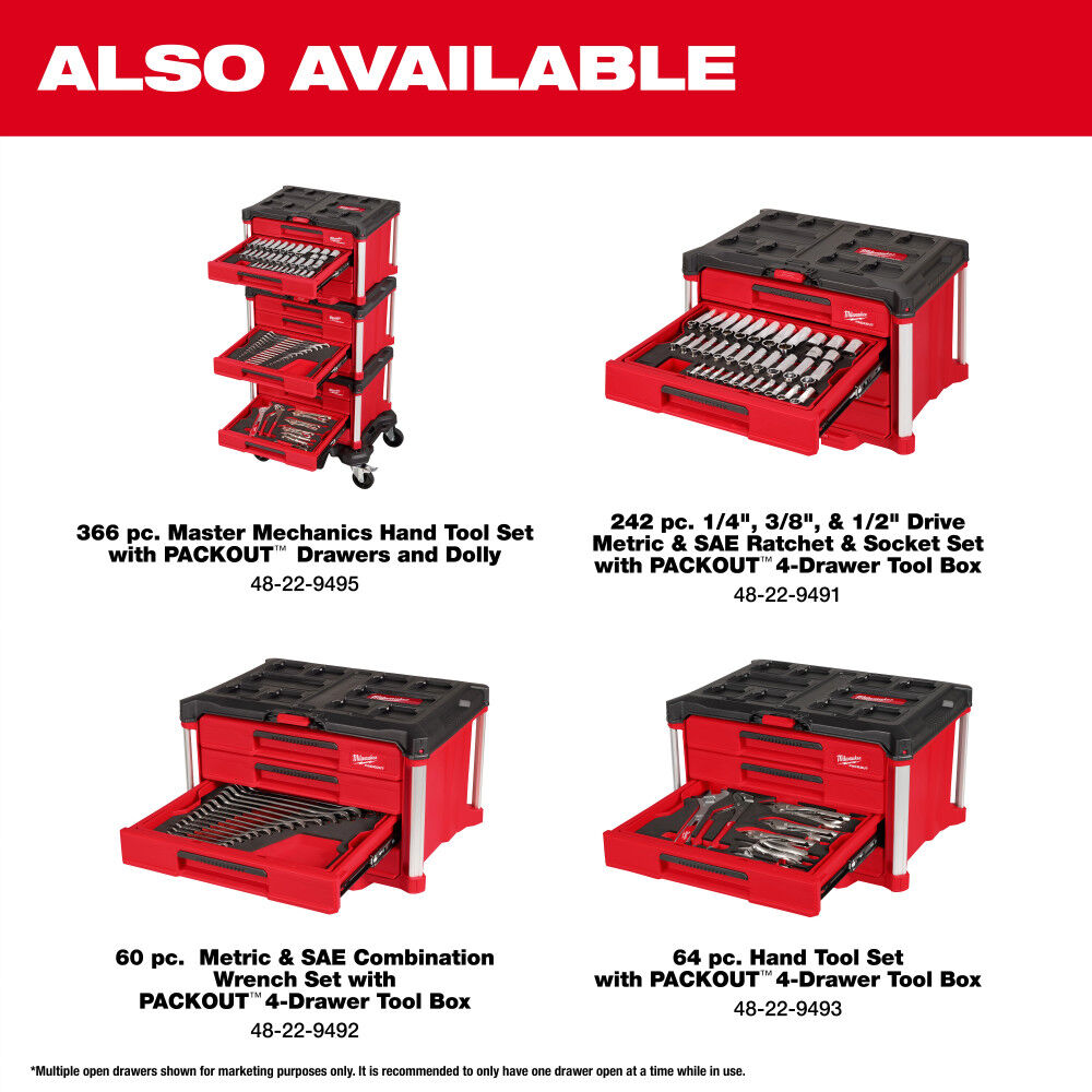 Milwaukee 1/4 Inch, 3/8 Inch, and 1/2 Inch Drive Metric and SAE Ratchet and Socket Set with Trays for PACKOUT Drawers, 242 Pieces, large image number 8