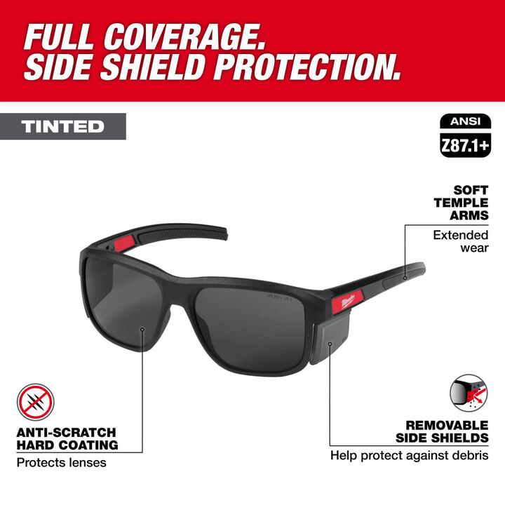 Milwaukee Full Frame Safety Glasses with Removable Side Shields Tinted Anti-Scratch Lenses, large image number 1