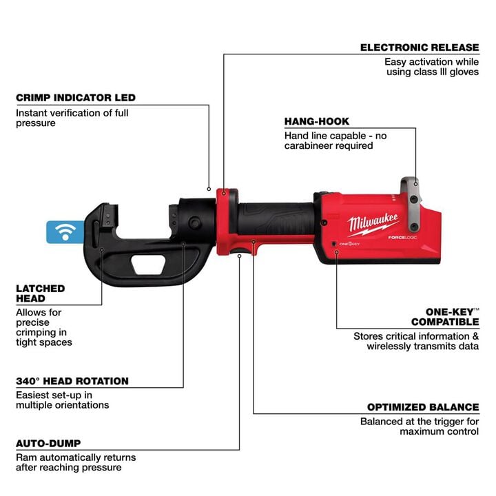 Milwaukee M18 FORCE LOGIC 12T Kearney Linear Crimper & M18 REDLITHIUM HIGH OUTPUT XC5 Battery, large image number 1