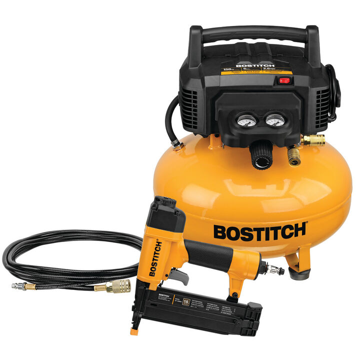 Bostitch 6 Gallon Pancake Air Compressor with 150 Max PSI 18 Gauge Brad Nailer Combo Kit