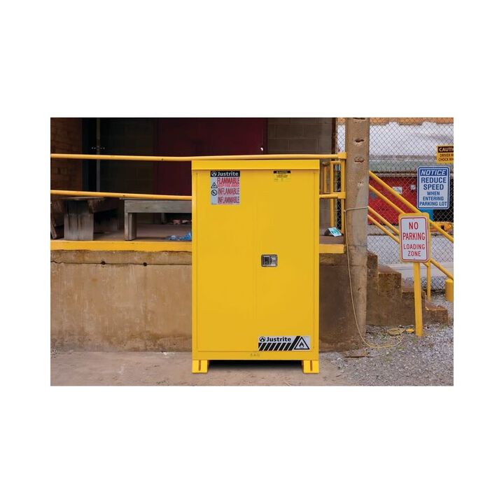Justrite 45 Gallon 2 Shelves Self Close Doors Outdoor Storage Cabinet, large image number 3