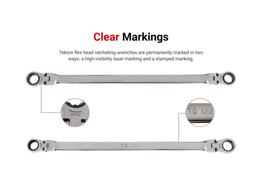 Tekton Long Flex Head 12 Point Ratcheting Box End Set, 6 Piece 1/4-13/16 Inch, large image number 4