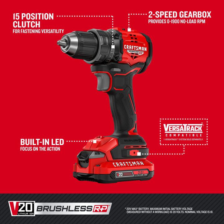 CRAFTSMAN V20 BRUSHLESS RP Compact Drill Driver Kit, large image number 4