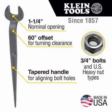 Klein Tools Spud Wrench 1-1/4in Heavy Nut, large image number 1