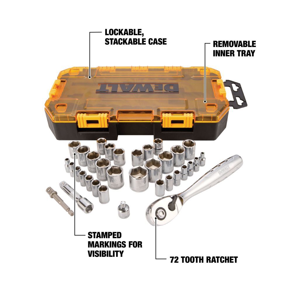 DEWALT 34 piece 1/4 In. & 3/8 In. Drive Socket Set, large image number 2