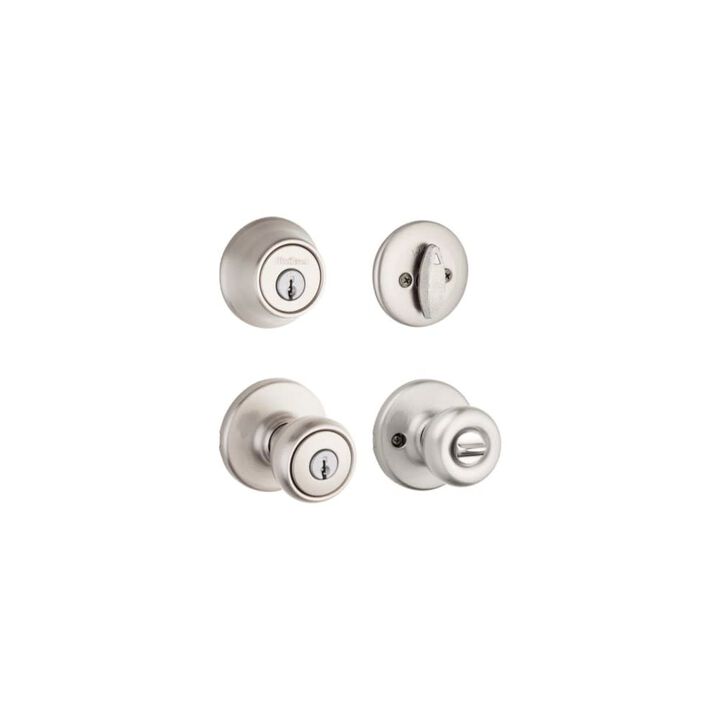 Kwikset Satin Nickel Tylo Door Knob & Single Cylinder Deadbolt Set, large image number 1