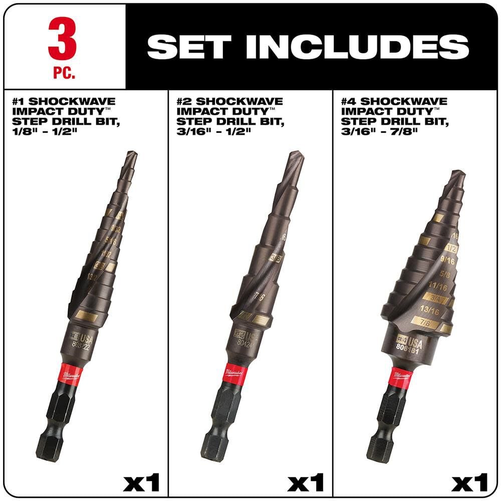 Milwaukee Shockwave Impact Duty Step Bit 3pc Set 1 2 4 48 89 9254 - Image 4