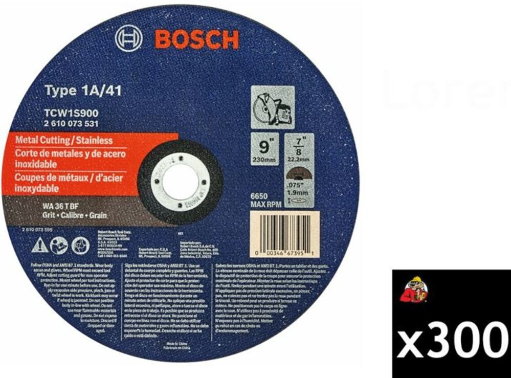 Bosch 9 Inch Type 1a/41 Abrasive Wheel, 300 Pack – TCW1S900X300