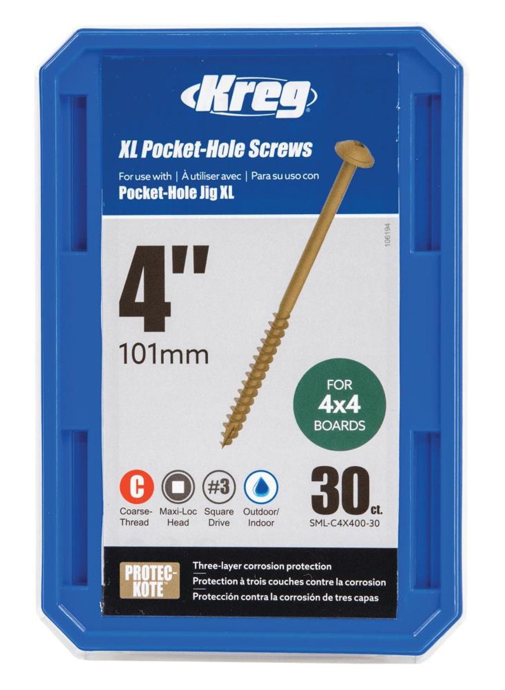 Kreg XL Pocket Hole Screws 4in 30qty, large image number 1