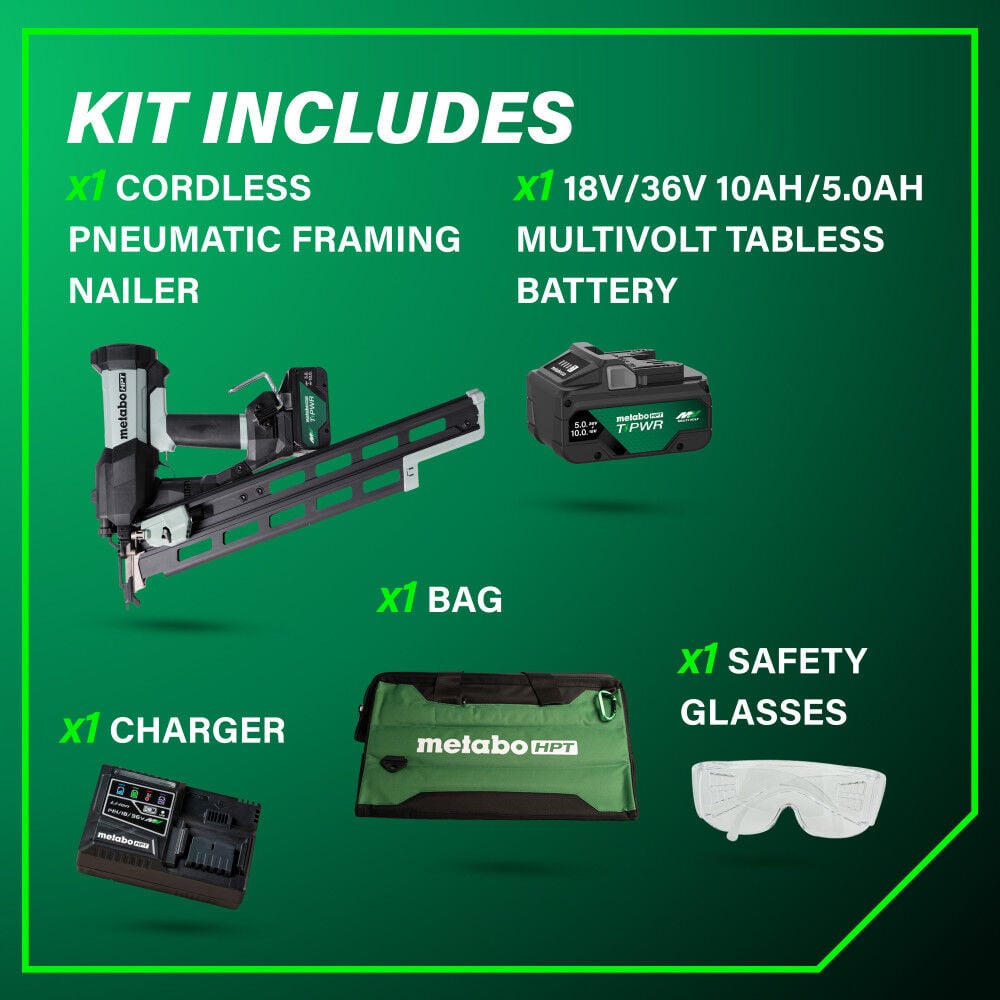 Metabo HPT Cordless Pneumatic 18V 21 Degree Plastic Strip Framing Nailer Kit, large image number 6