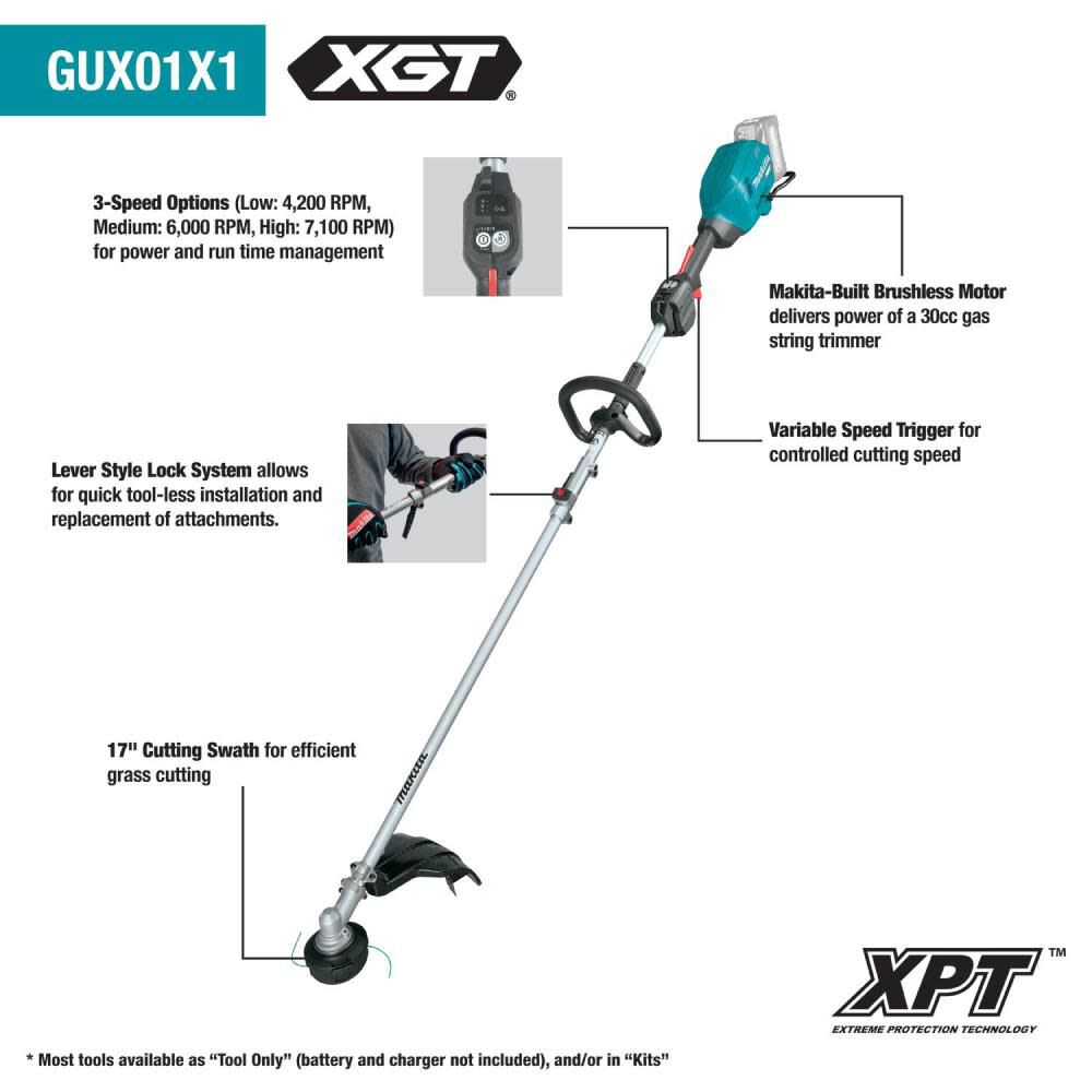 Makita 40V max XGT Couple Shaft Power Head with 17in String Trimmer Attachment Brushless Cordless Bare Tool GUX01ZX1 Acme Tools