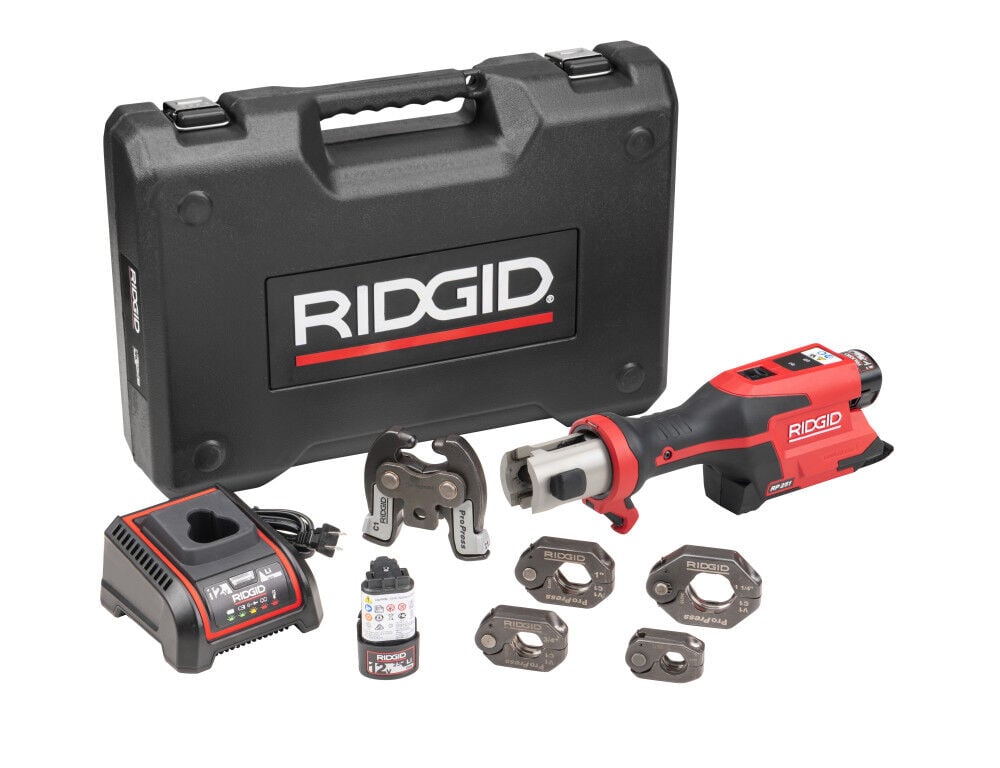 Ridgid RP 251 Press Tool Battery Kit with ProPress Rings (1/2 Inch-1-1/4 Inch) and C1 Actuator – 78198