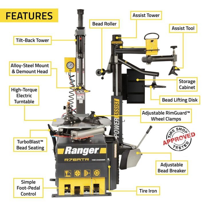 Ranger R76ATR 30 Inch Capacity Tilt-Back Tire Changer with Single Assist, large image number 1
