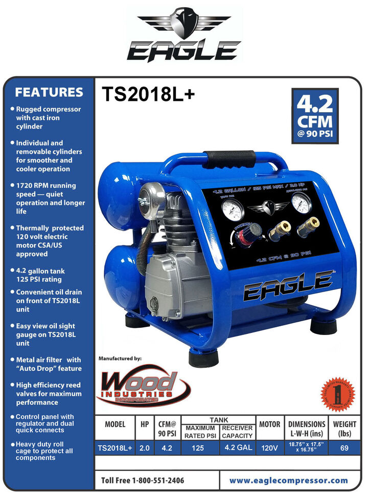 Eagle Compressor 2HP 4.2 Gallon Twin Stack Air Compressor, large image number 1
