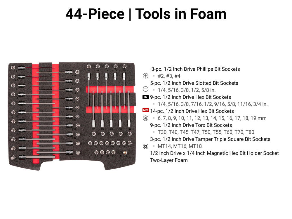 Tekton 1/4 Inch Drive Standard and Long Bit Socket Set, Drawer, 75 Pieces, large image number 3