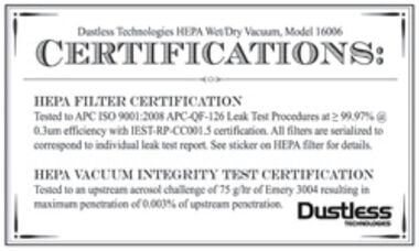 Dustless Technologies HEPA 16 gal Wet/Dry Vacuum, large image number 8