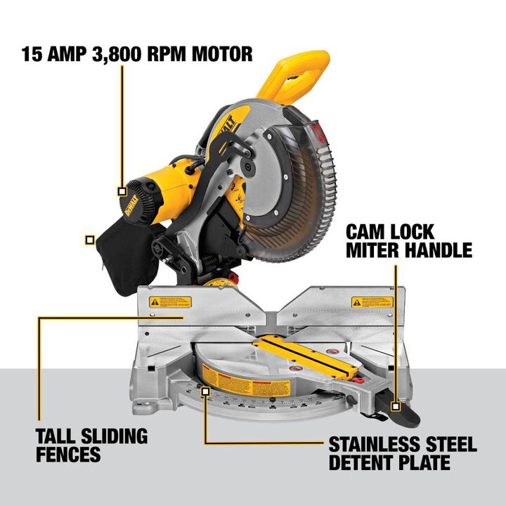 DEWALT 12 Inch 15 Amp Dual Bevel Compound Miter Saw with Heavy-Duty Work Stand and Mounting Brackets Bundle, large image number 2