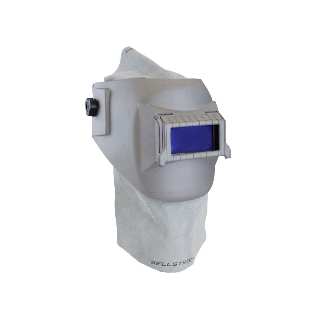 Sellstrom Heat-Resistant Welding Helmet/Hood – Ratcheting Headgear 2-Inch x 4.5-Inch Front Shade 10, Head & Neck Leather Covers – S29411-08E